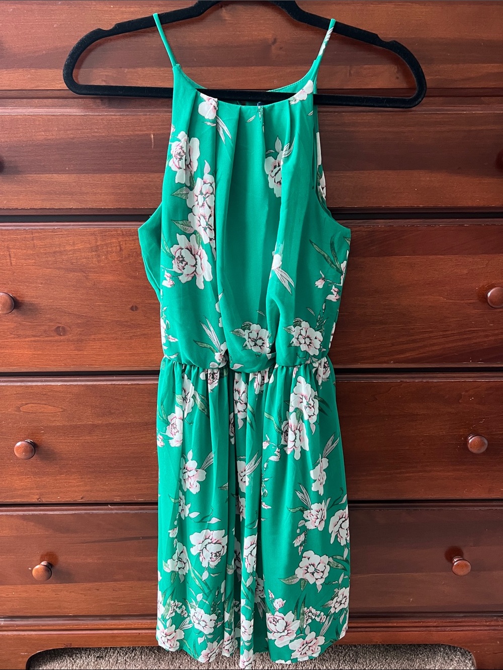 Blue Rain Green Floral Halter Sundress